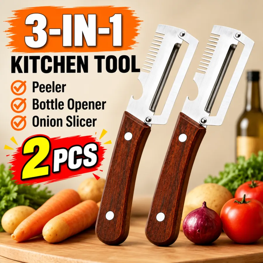 3-in-1 Kitchen Tool Vegetable Peeler, Onion Slicer & Bottle Opener | Multipurpose Kitchen Gadget 2 pcs