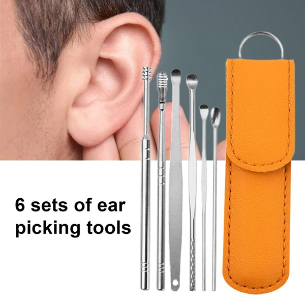 6PCS Ear Cleaner Set Stainless Steel With Lather Case