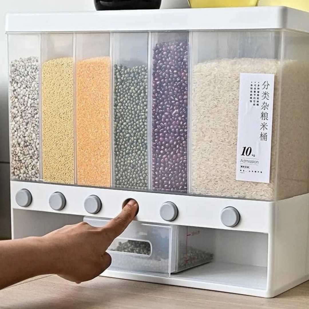 10 kg Kitchen Storage Box – 6 Grid Dry Food Dispenser