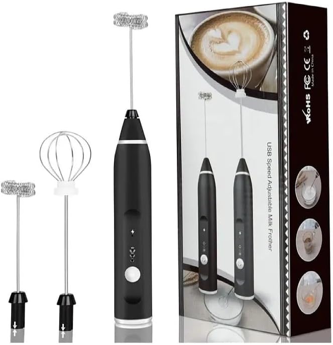 USB Rechargeable 3-Speed Handheld Coffee Foam Maker Egg Beater Portable Drink Mixer