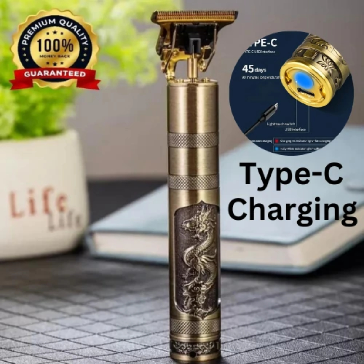 Vintage T9 Professional Hair Clipper & Beard Trimmer with Type-C Charging